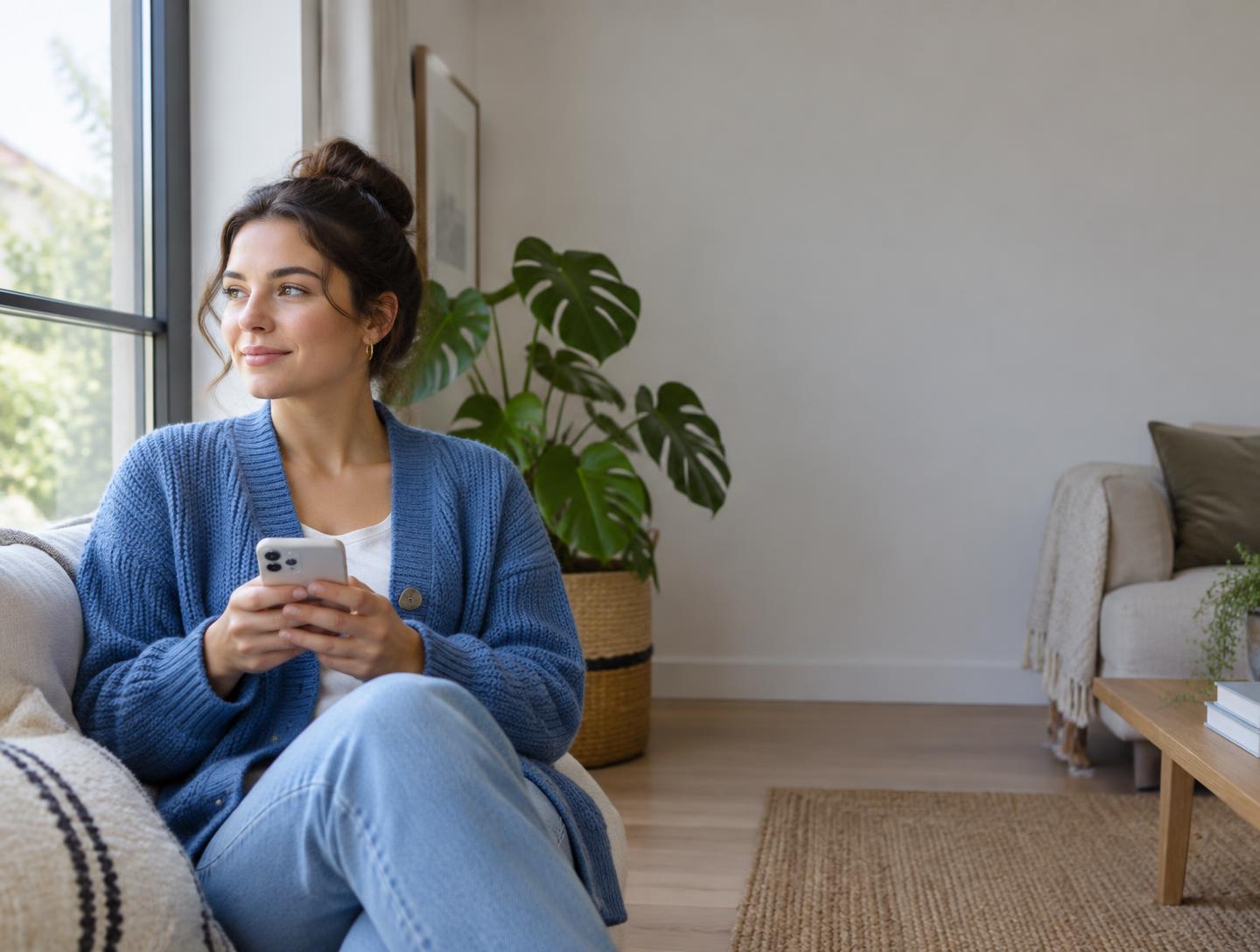 A mother using her phone to arrange her follow-up appointment